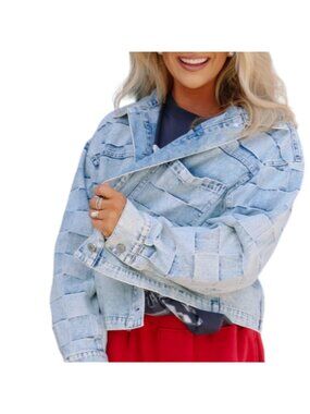 ee:some Check Mate Women's Denim Washed Long Sleeve Jacket New w/ Tag Sz. Small